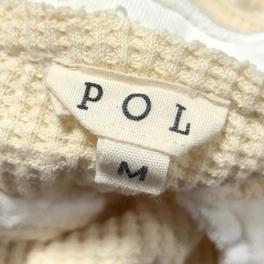 POL Patchwork Thermal Knit V Neck Pullover Top Women's M Cream Beige - Picture 3 of 5